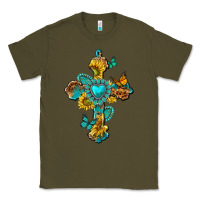 Army Green western cross with gemstone and sunflowers Classic Tee - texasbilliewilder