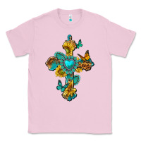 Bubblegum Pink western cross with gemstone and sunflowers Classic Tee - texasbilliewilder