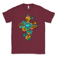 Burgundy western cross with gemstone and sunflowers Classic Tee - texasbilliewilder
