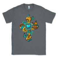 Charcoal Heather western cross with gemstone and sunflowers Classic Tee - texasbilliewilder