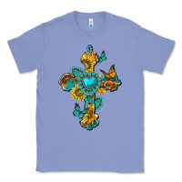 Colony Blue western cross with gemstone and sunflowers Classic Tee - texasbilliewilder
