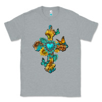 Heather Grey western cross with gemstone and sunflowers Classic Tee - texasbilliewilder