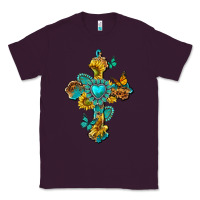 Plum western cross with gemstone and sunflowers Classic Tee - texasbilliewilder