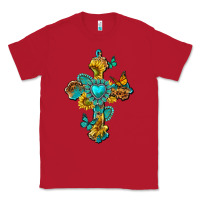 Red western cross with gemstone and sunflowers Classic Tee - texasbilliewilder