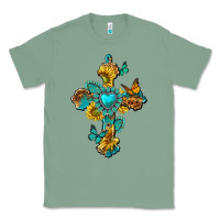 Sage western cross with gemstone and sunflowers Classic Tee - texasbilliewilder