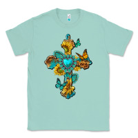 Seafoam western cross with gemstone and sunflowers Classic Tee - texasbilliewilder