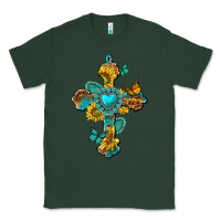 Sports Green western cross with gemstone and sunflowers Classic Tee - texasbilliewilder
