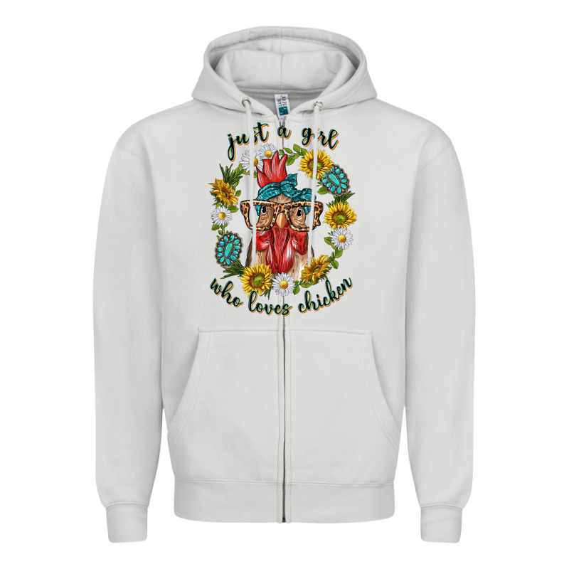 Just A Girl Who Loves Chicken With Sunflowers And Gemstone Zipper Hoodie by texasbilliewilder | Teevron