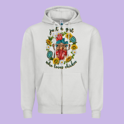 Just A Girl Who Loves Chicken With Sunflowers And Gemstone Zipper Hoodie Designed By Texasbilliewilder
