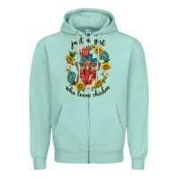 Seafoam just a girl who loves chicken with sunflowers and gemstone Zipper Hoodie - texasbilliewilder