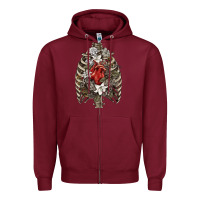 Burgundy Skeleton Rib Cage Heart Zipper Hoodie - RanaPortraitStore