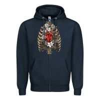Navy Skeleton Rib Cage Heart Zipper Hoodie - RanaPortraitStore