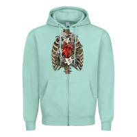 Seafoam Skeleton Rib Cage Heart Zipper Hoodie - RanaPortraitStore