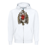 White Skeleton Rib Cage Heart Zipper Hoodie - RanaPortraitStore