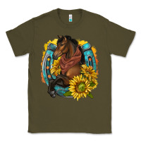 Army Green western horse with horseshoe Classic Tee - texasbilliewilder