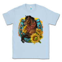 Dusty Blue western horse with horseshoe Classic Tee - texasbilliewilder