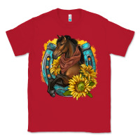 Red western horse with horseshoe Classic Tee - texasbilliewilder