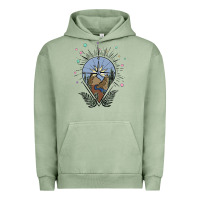 Pigment Oil Green compass with mountain Urban Hoodie - MaliasSmallBusiness
