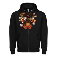 Black baseball afro messy bun Zipper Hoodie - texasbilliewilder