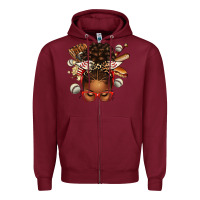 Burgundy baseball afro messy bun Zipper Hoodie - texasbilliewilder