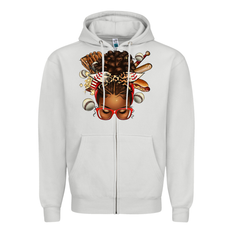 Baseball Afro Messy Bun Zipper Hoodie by texasbilliewilder | Teevron