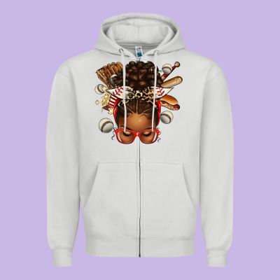 Baseball Afro Messy Bun Zipper Hoodie Designed By Texasbilliewilder
