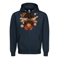 Navy baseball afro messy bun Zipper Hoodie - texasbilliewilder