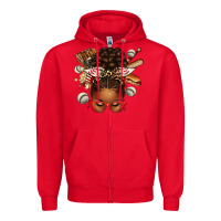 Red baseball afro messy bun Zipper Hoodie - texasbilliewilder