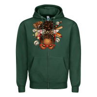 Sports Green baseball afro messy bun Zipper Hoodie - texasbilliewilder