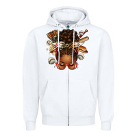 White baseball afro messy bun Zipper Hoodie - texasbilliewilder