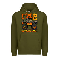 Army Green i'm two this is how i roll monster truck birthday Premium Hoodie - Jasminsmagicworld