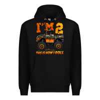 Black i'm two this is how i roll monster truck birthday Premium Hoodie - Jasminsmagicworld