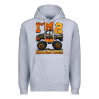 Heather Grey i'm two this is how i roll monster truck birthday Premium Hoodie - Jasminsmagicworld