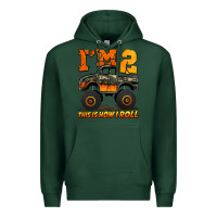 Sports Green i'm two this is how i roll monster truck birthday Premium Hoodie - Jasminsmagicworld