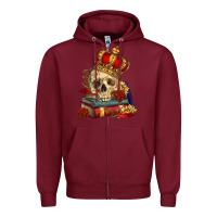 Burgundy Skull With Crown Zipper Hoodie - RanaPortraitStore