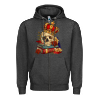 Charcoal Heather Skull With Crown Zipper Hoodie - RanaPortraitStore