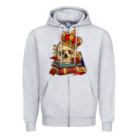 Heather Grey Skull With Crown Zipper Hoodie - RanaPortraitStore