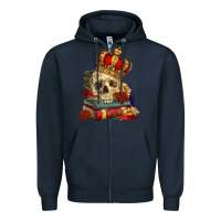 Navy Skull With Crown Zipper Hoodie - RanaPortraitStore