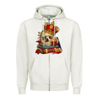 Oatmeal Heather Skull With Crown Zipper Hoodie - RanaPortraitStore