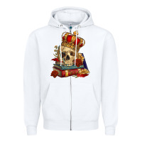 White Skull With Crown Zipper Hoodie - RanaPortraitStore