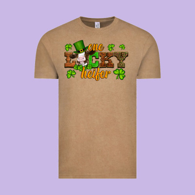 St Patricks One Lucky Heifer Baby Cow Vintage Tee Designed By Artiststas