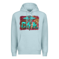 Blue Mist western nurse certified nurse  assistant medilcal symbol  background Premium Hoodie - BarkalooDesign