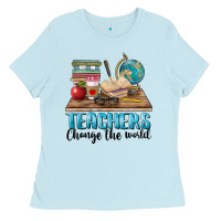 Baby Blue teachers change the world Ladies Tee - BarkalooDesign