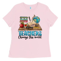 Bubblegum Pink teachers change the world Ladies Tee - BarkalooDesign