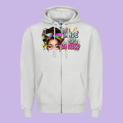 80s Made 90s Raised Messy Bun Zipper Hoodie Designed By Texasbilliewilder