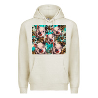 Oatmeal Heather western cowhide sunflower baby pig Premium Hoodie - BarkalooDesign