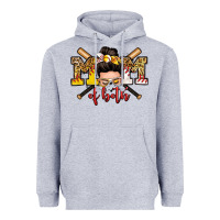 Heather Grey mom of both baseball and softball messy bun Heavyweight Hoodie - Zillion Design Studio