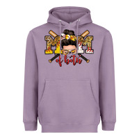 Lavender mom of both baseball and softball messy bun Heavyweight Hoodie - Zillion Design Studio