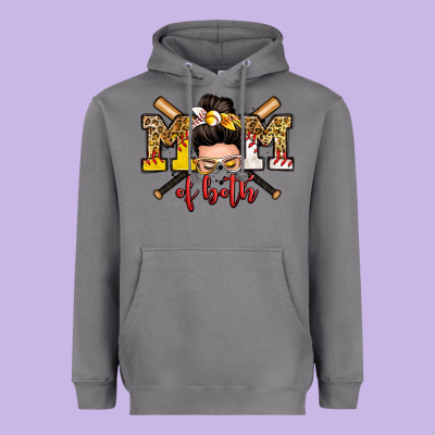 Mom Of Both Baseball And Softball Messy Bun Heavyweight Hoodie Designed By Zillion Design Studio