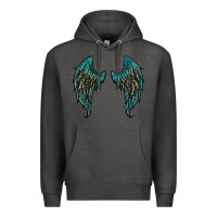 Charcoal Heather turquoise leopard wings Premium Hoodie - RanaPortraitStore